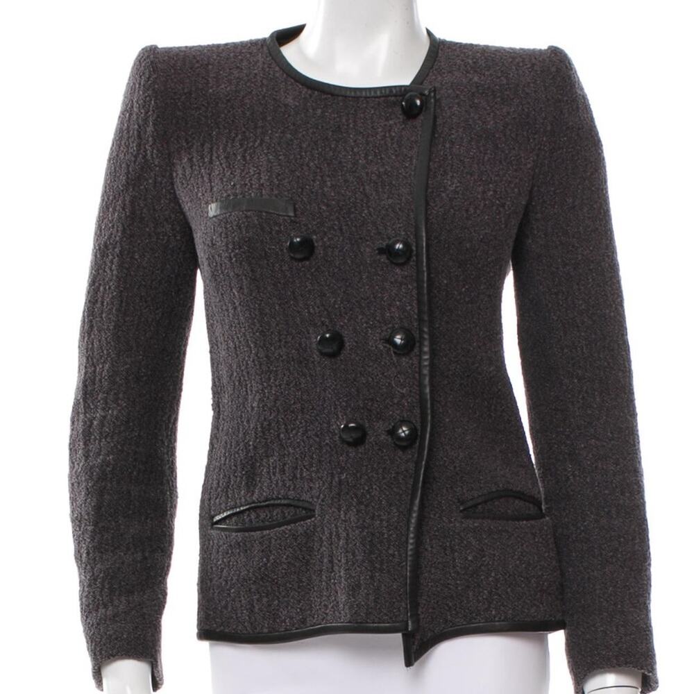 Isabel Marant Black Double Breasted Collarless Button Front Blazer Jacket